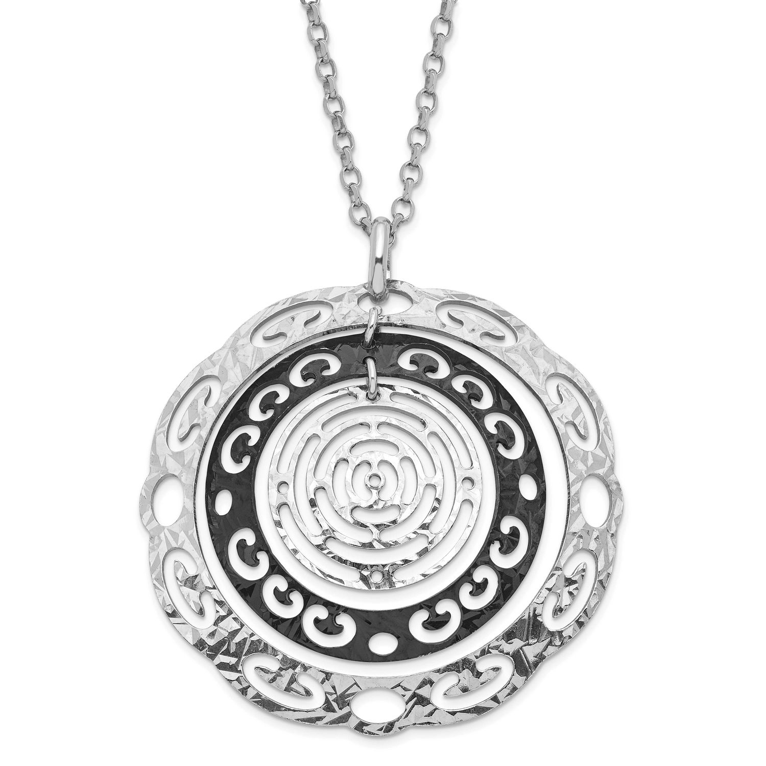 Polished &amp; Textured Circles Necklace Sterling Silver Ruthenium-plated QLF343-18 886774971124