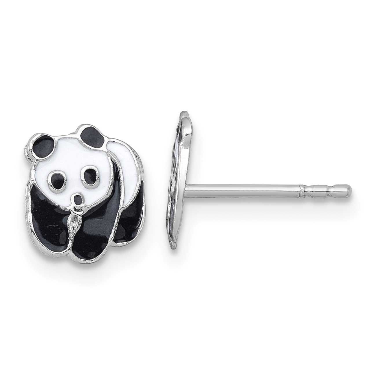 Madi K Enamel Black and White Panda Children&#39;s Post Earrings Sterling Silver Rhodium-plated QE18287