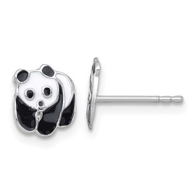 Madi K Enamel Black and White Panda Children&#39;s Post Earrings Sterling Silver Rhodium-plated QE18287