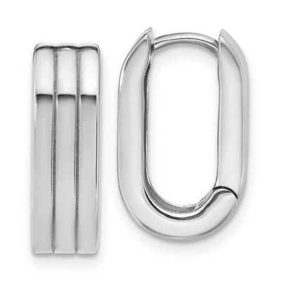 Wg Polished Grooved Hinged Huggie Hoop Earrings 14k Gold LE2768W