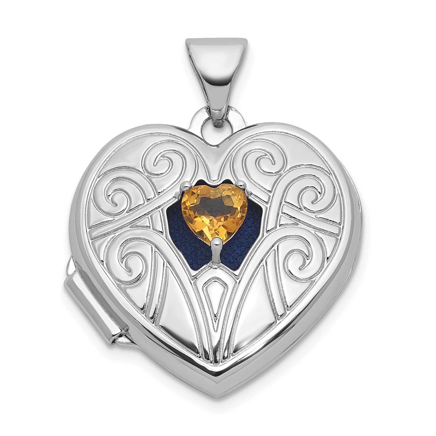 Citrine November Birthstone Heart 18mm Locket Sterling Silver Rhodium-plated QLS1200/NOV