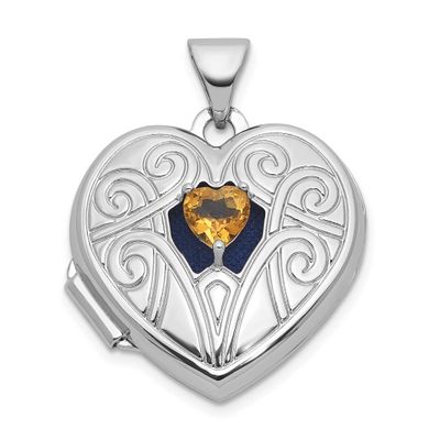 Citrine November Birthstone Heart 18mm Locket Sterling Silver Rhodium-plated QLS1200/NOV