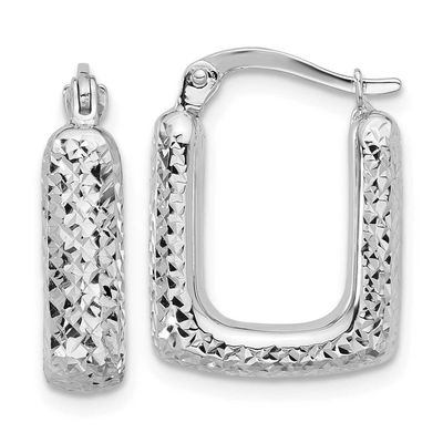 Polished and Diamond-Cut Square Hoop Earrings 10k White Gold 10LE596W 196904344262