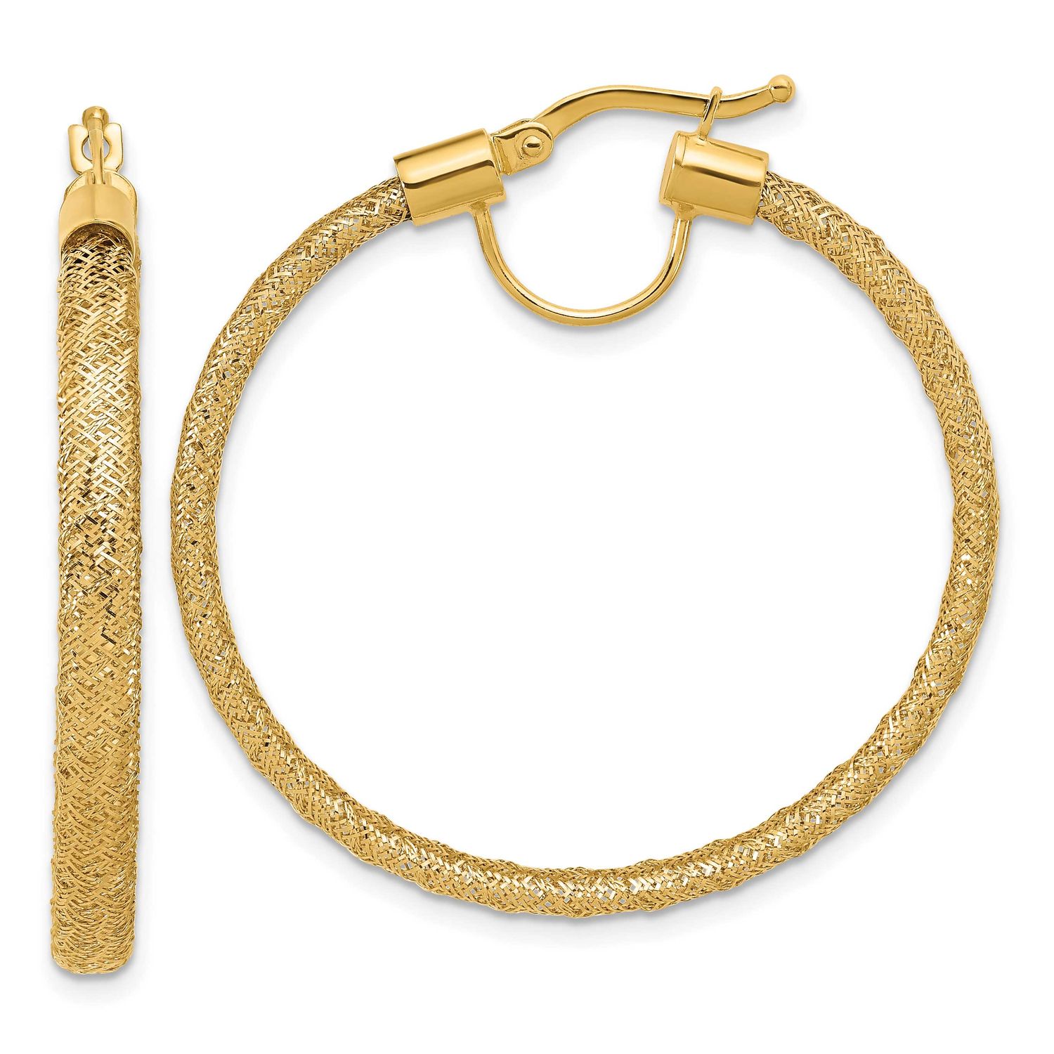 Mesh Round Hoop Earrings 14k Gold Polished LE2777 196904289891