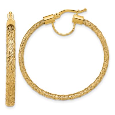 Mesh Round Hoop Earrings 14k Gold Polished LE2777 196904289891