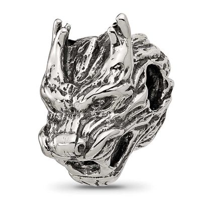 Dragon Head Bead Sterling Silver Textured QRS4531 196904279427