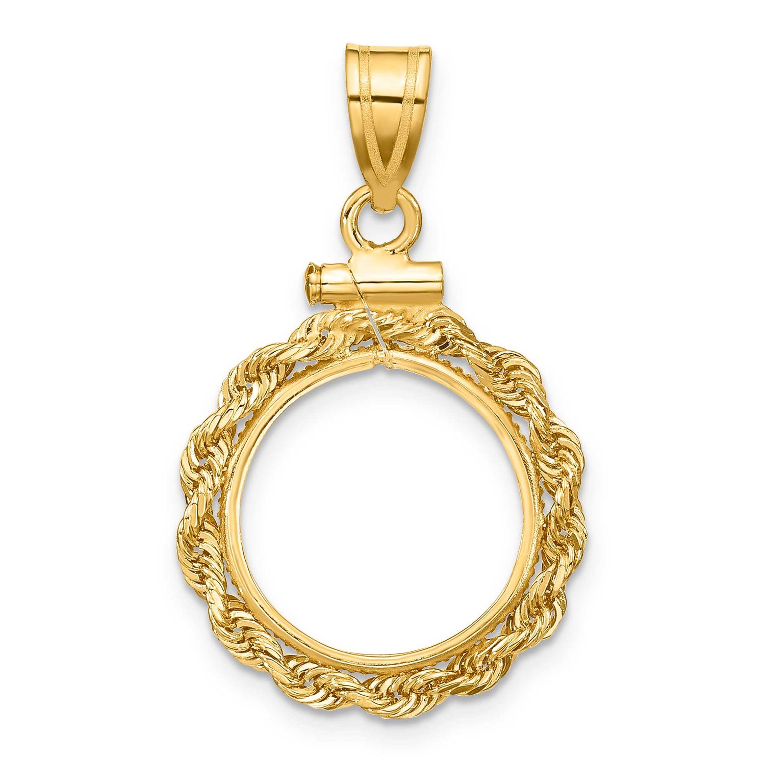 Rope 14.0mm x 1.1mm Screw Top Coin Bezel Pendant 10k Gold Polished 10C1215/14.0