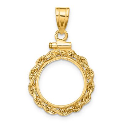 Rope 14.0mm x 1.1mm Screw Top Coin Bezel Pendant 10k Gold Polished 10C1215/14.0