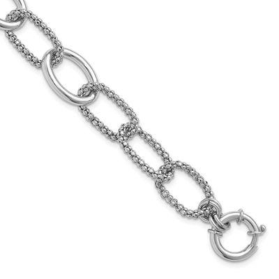 Fancy Link with 1.5 Inch Extender Bracelet Sterling Silver Rhodium-plated QLF1391-8 196904345061