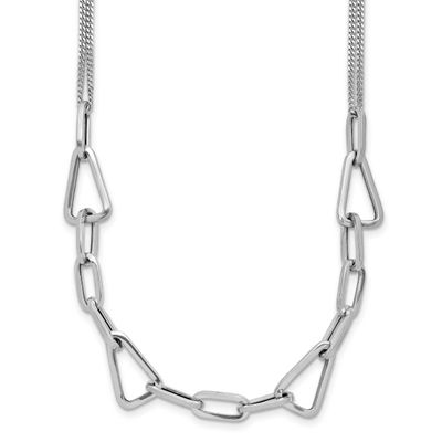 Pol. Geometric 2-Strand with 2 Inch Extender Necklace Sterling Silver Rhodium-plated QLF1424-16 196…