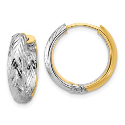 Polished/Diamond-Cut Hinged Hoop Earrings 14k Gold with Rhodium LE2844TT