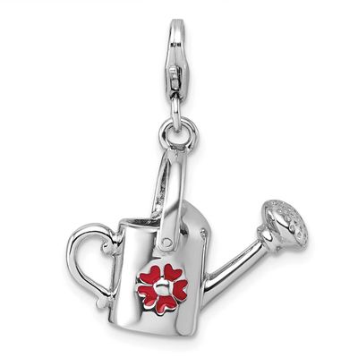 Amore La Vita 3D Enameled Flower Watering Can Charm Sterling Silver Rhodium-plated QCC1313