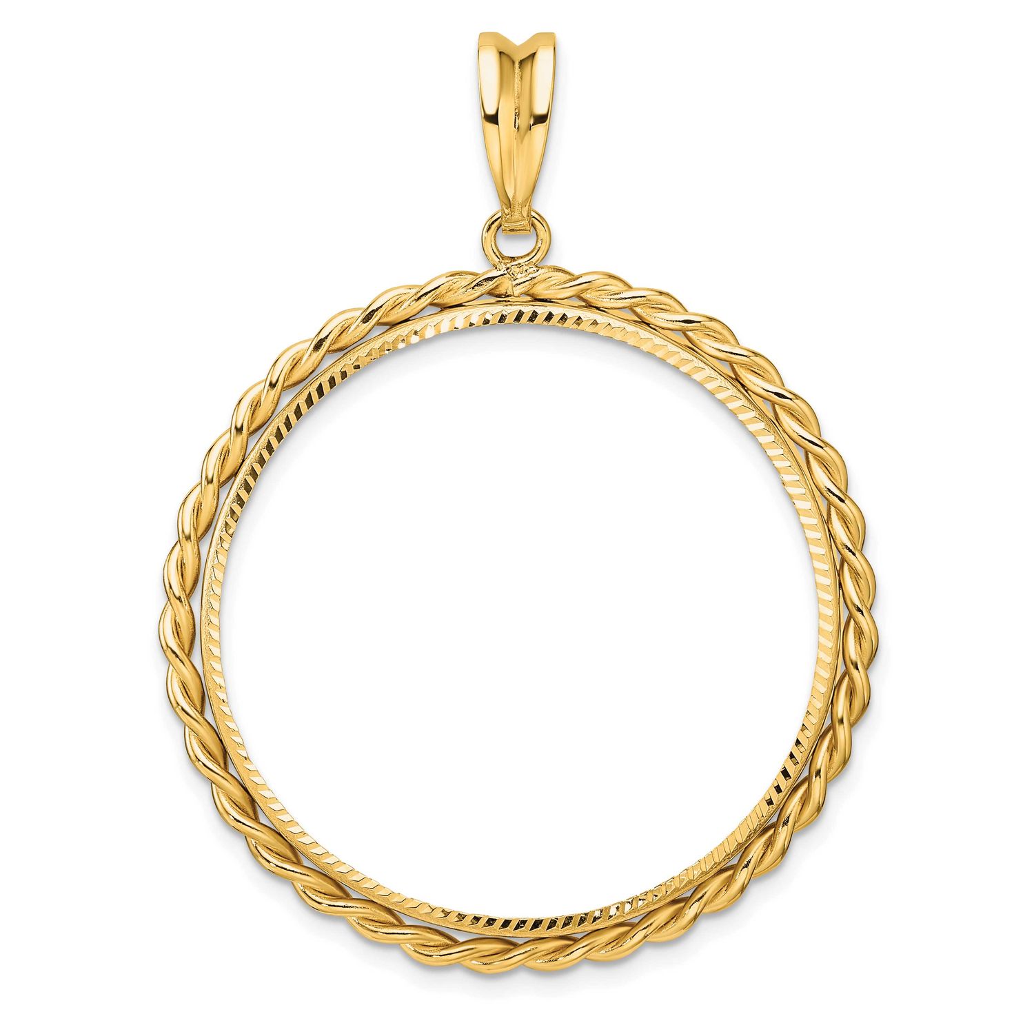 Diamond-Cut with Twisted Wire 32.7mm Prong Coin Bezel Pendant 14k Gold C1802D/32.7