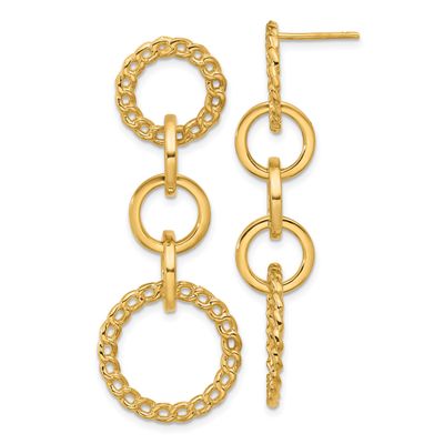 Fancy Circle Link Dangle Post Earrings 14k Gold Polished LE2775 196904316092