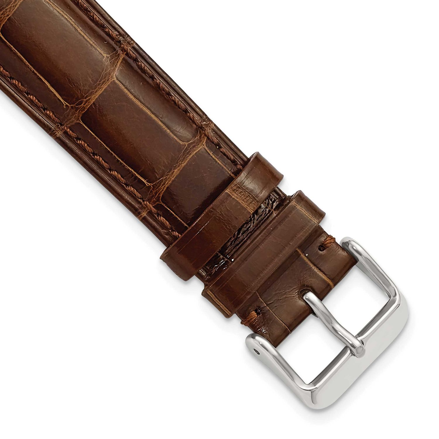 Debeer 22mm Havana Genuine Alligator Chrono Leather with Silver-Tone Buckle 7.5 Inch Watch Band 534…