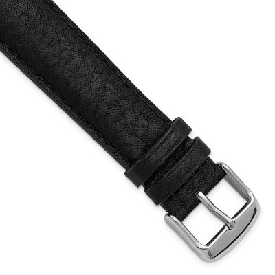 Debeer 14mm Black Natural Grain Leather Stitched with Silver-Tone Buckle 7 Inch Watch Band BA571-14