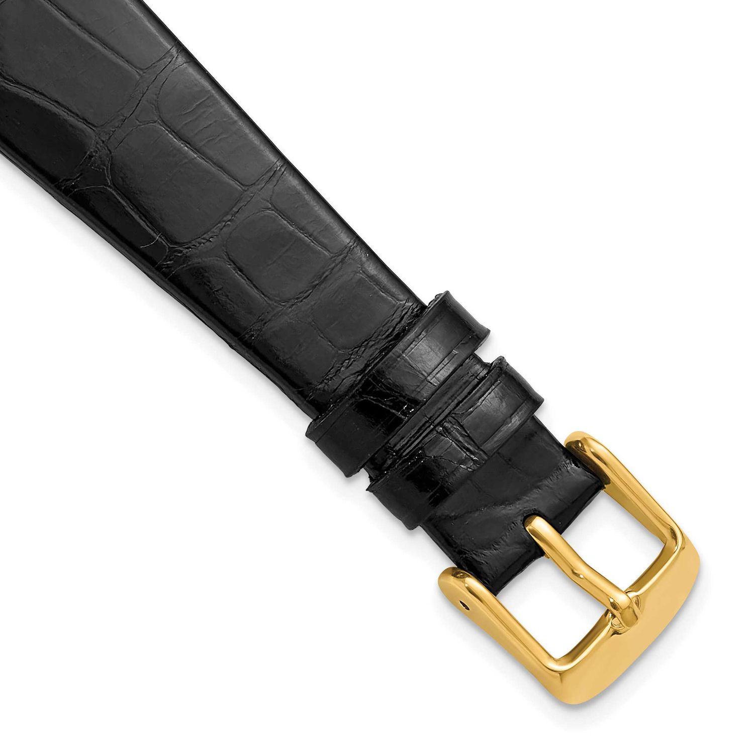 Debeer 18mm Black Flat Genuine Louisiana Alligator Leather with Gold-Tone Buckle 7.5 Inch Watch Ban…