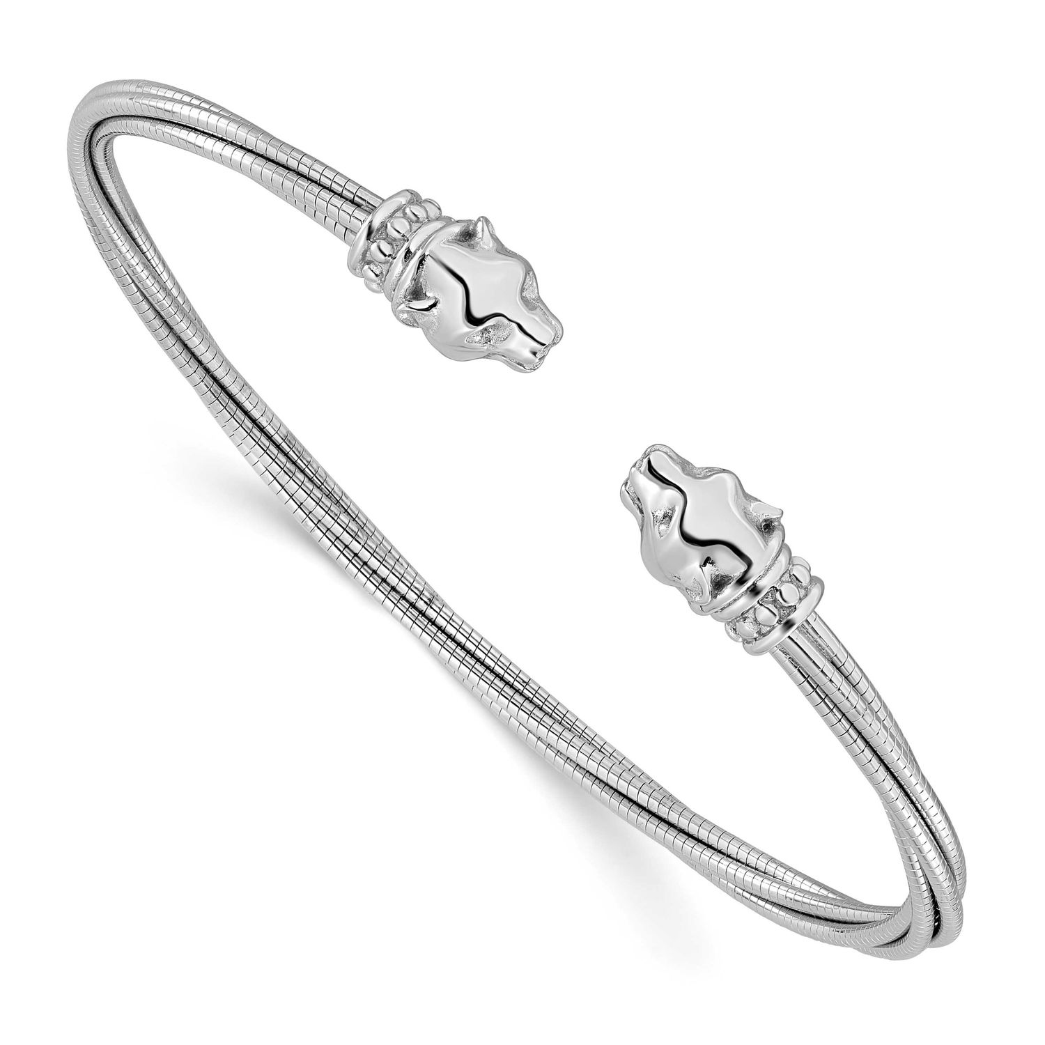 Polished Leopard Head Cuff Bangle Sterling Silver Rhodium-plated QLF1378 196904345542