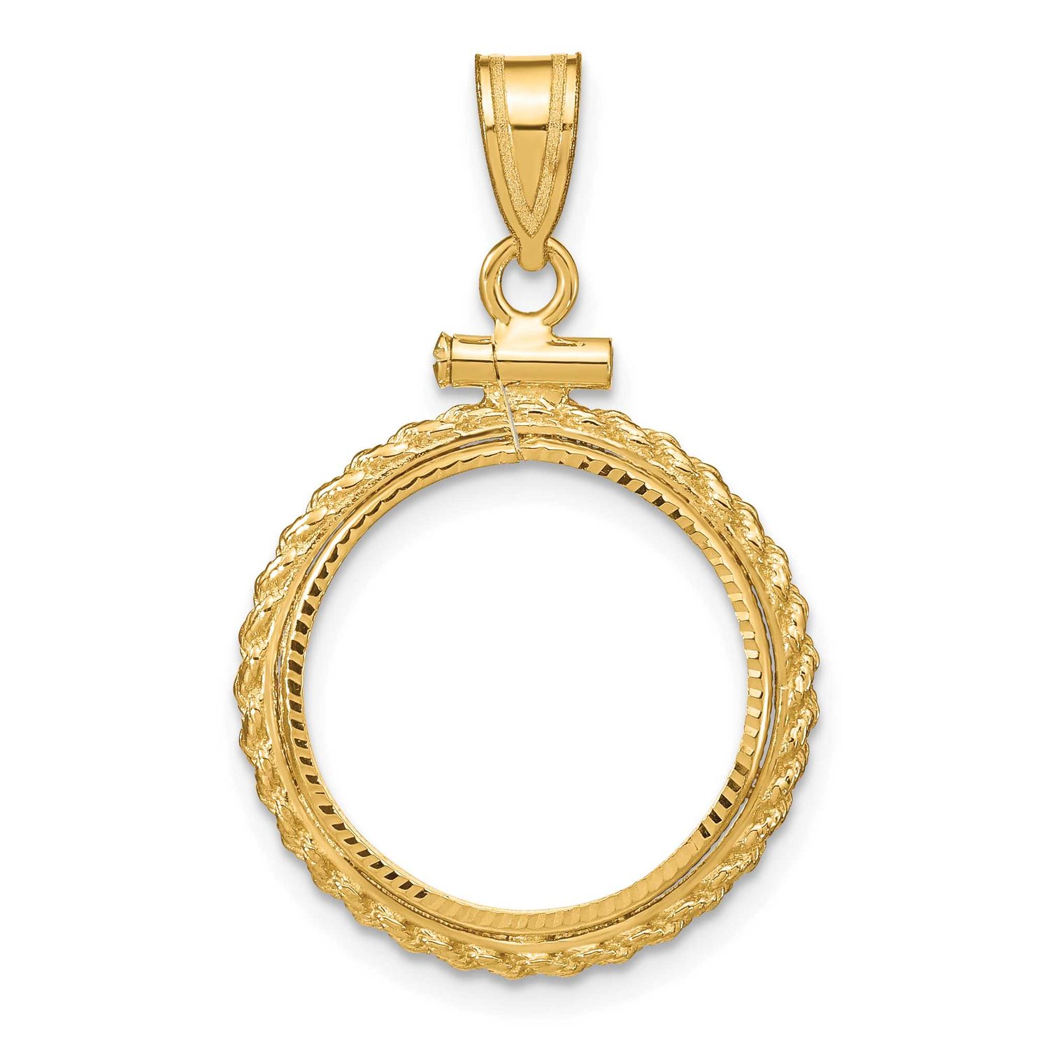 Diamond-Cut Casted Rope 16.5mm x 1.35mm Screw Top Coin Bezel Pendant 10k Gold Polished 10C8195D/16.5
