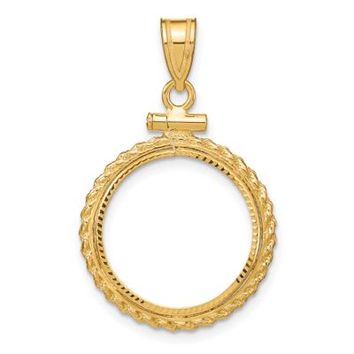 Diamond-Cut Casted Rope 16.5mm x 1.35mm Screw Top Coin Bezel Pendant 10k Gold Polished 10C8195D/16.5