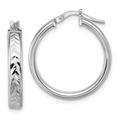 Polish/Diamond-Cut Round Hoop Earrings Sterling Silver Rhodium-plated QLE1556