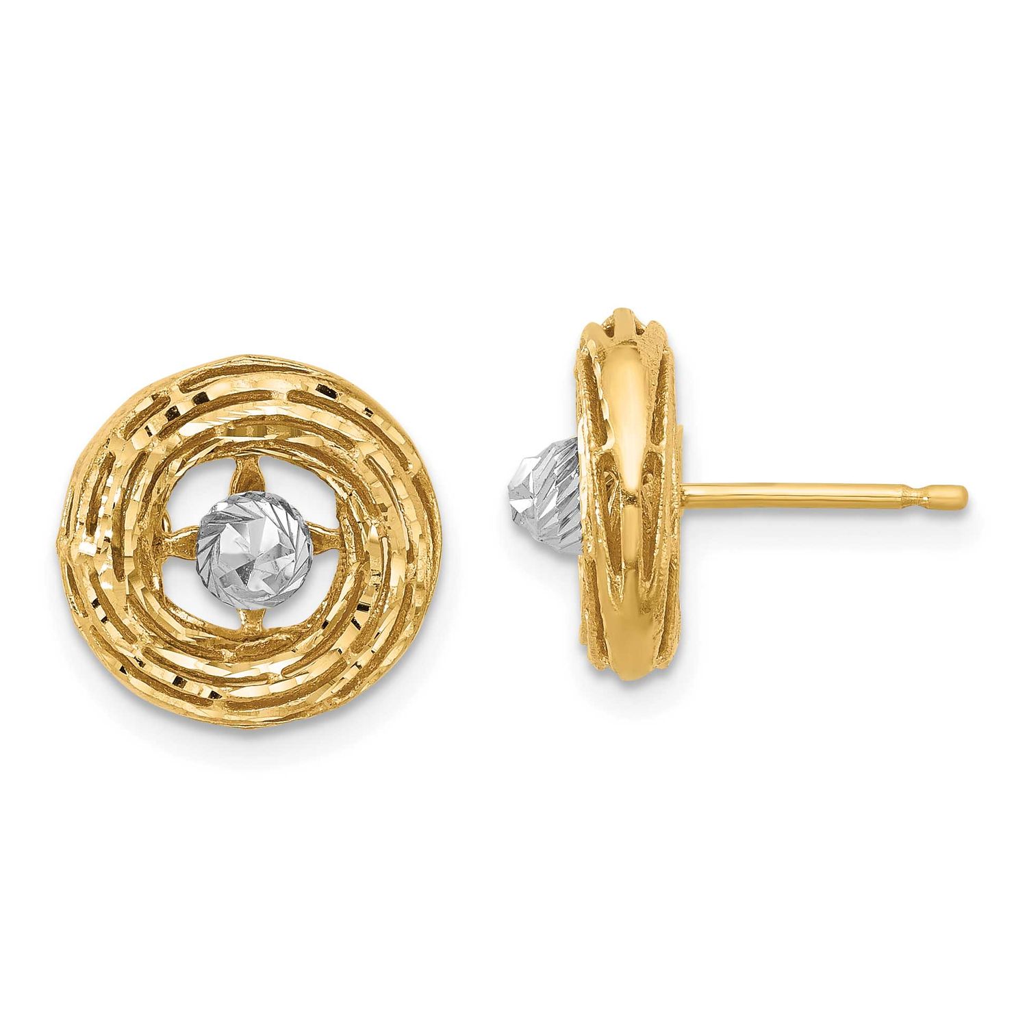 14K Two-Tone Polished/Textured/Diamond-Cut Post Earrings 14k Two-tone Gold Polished LE2729 19690433…