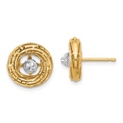 14K Two-Tone Polished/Textured/Diamond-Cut Post Earrings 14k Two-tone Gold Polished LE2729 19690433…