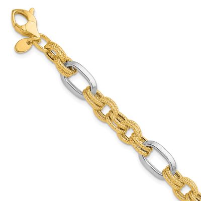 Textured Fancy Link Bracelet 14k Two-tone Gold Polished LF1977-7.75 196904329481