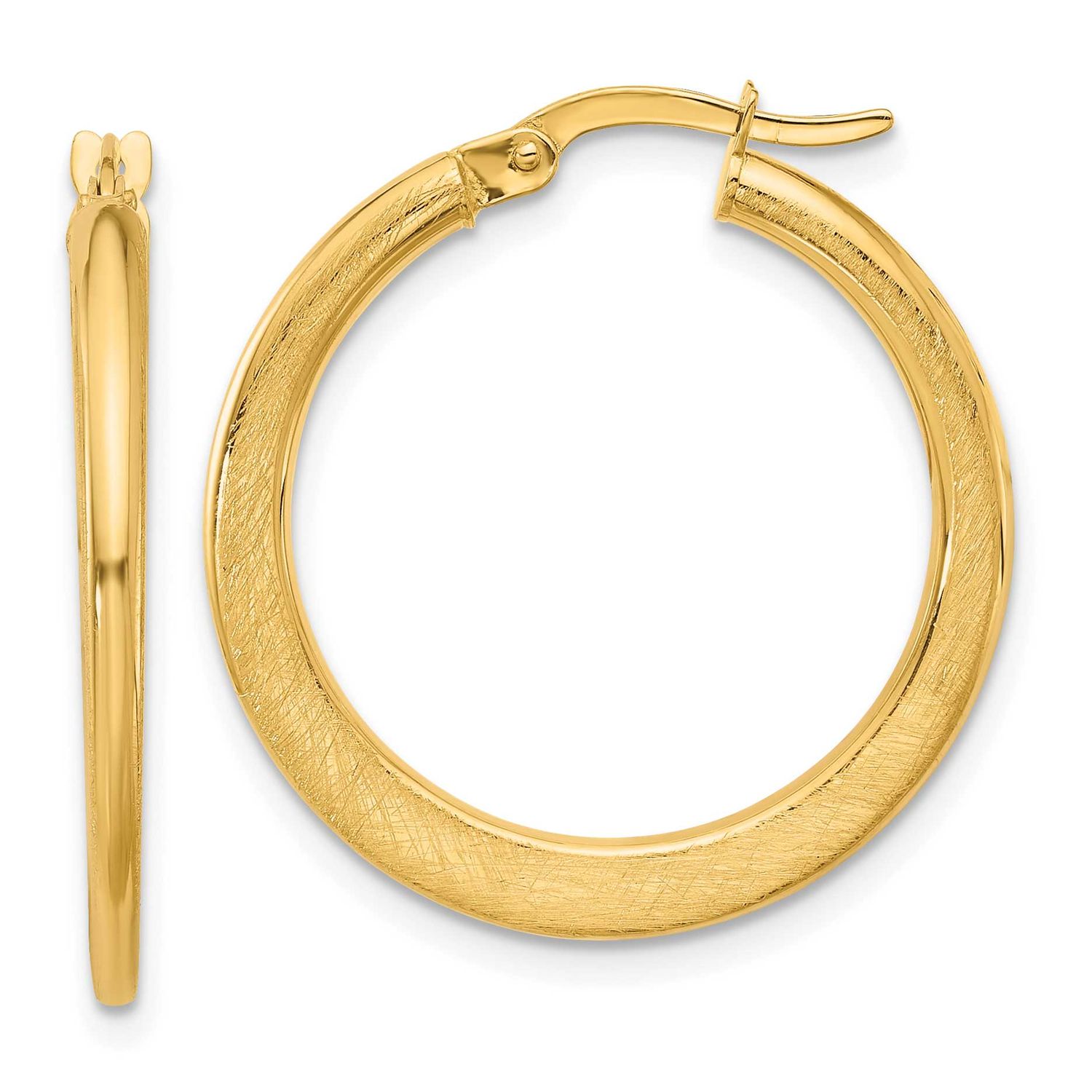 Scratch Finish Round Hoop Earrings 14k Gold Polished LE2555 196904343340