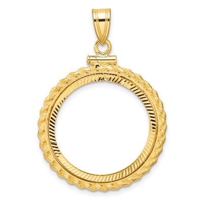 Diamond-Cut Casted Rope 22.0mm x 1.9mm Screw Top Coin Bezel Pendant 10k Gold Polished 10C8195D/22.0