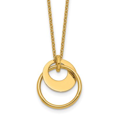 Fancy Double Circle with 2 Inch Extender .Necklace 14k Gold Polished LF2252-16 196904316825
