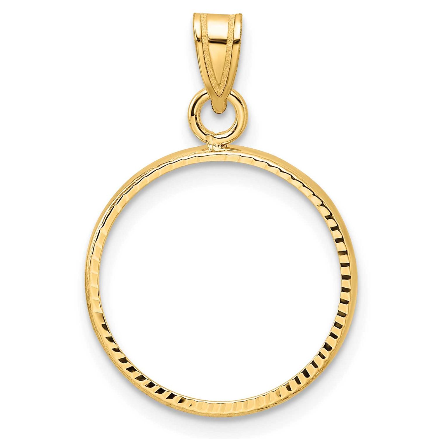 Diamond-Cut 15.5mm Prong Coin Bezel Pendant 10k Gold Polished 10C1801D/15.5