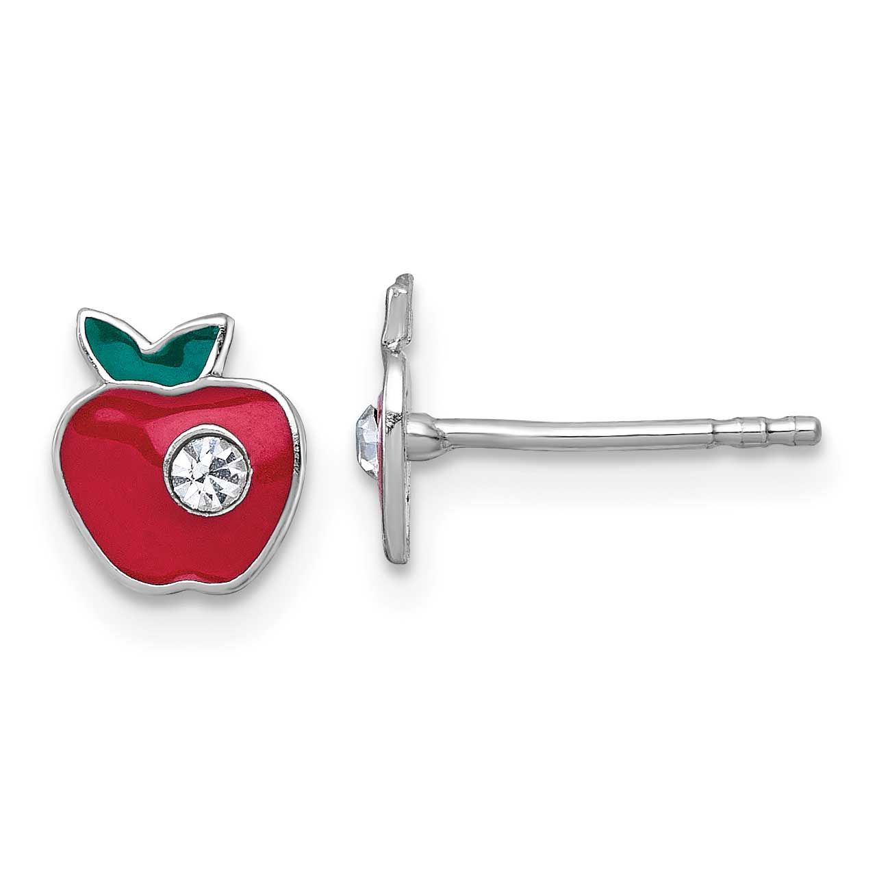 Madi K Crystal Enamel Red Apple Children&#39;s Post Earrings Sterling Silver Rhodium-plated QE18276