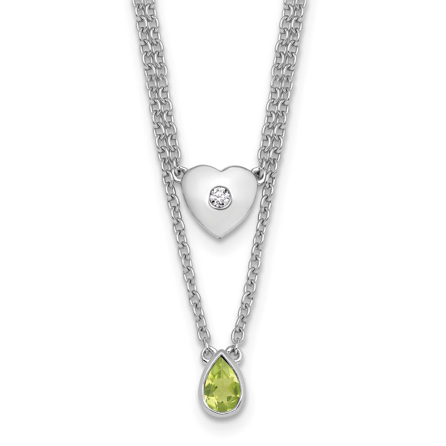 White Ice 18 Inch Diamond Heart and Peridot Teardrop Necklace Plus 2 Inch Extender Sterling Silver …