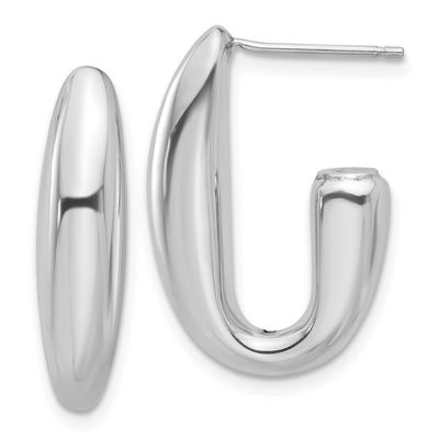 Polished J-Hoop Earrings Sterling Silver Rhodium-plated QLE1476 196904347621