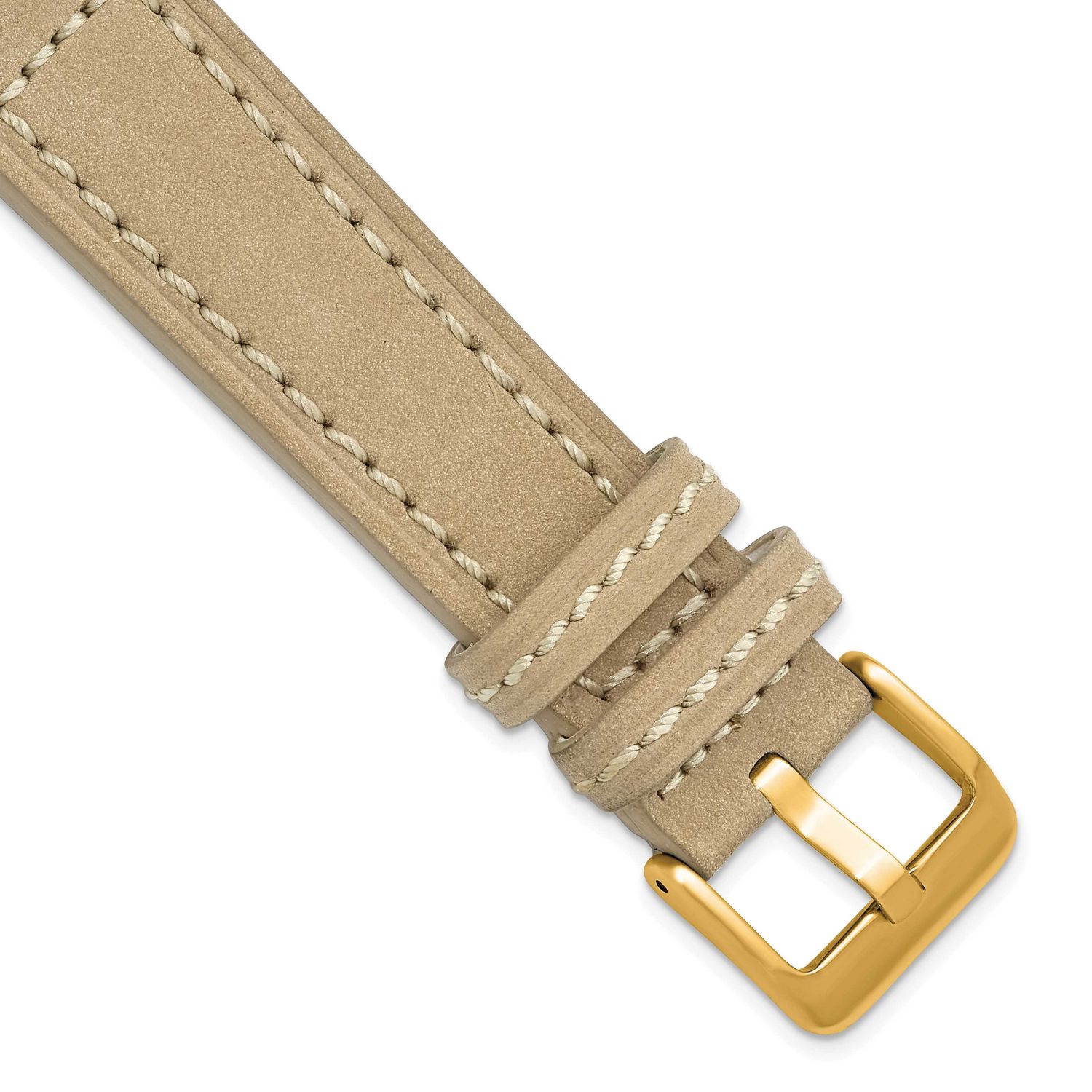 Debeer 20mm Tan Suede Leather Stitched with Brushed Gold-Tone Buckle 8 Inch Watch Band BAY577-20