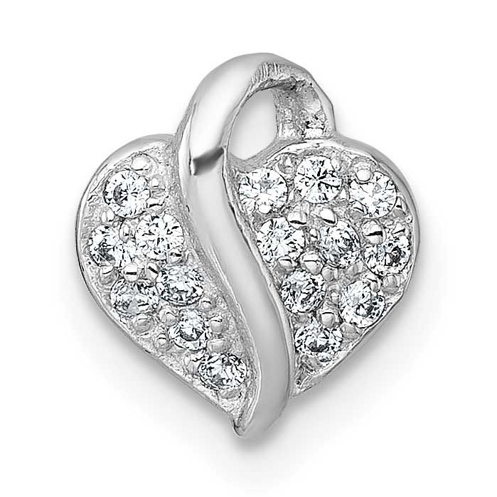Polished CZ Heart Children&#39;s Pendant Sterling Silver Rhodium-plated QP5950
