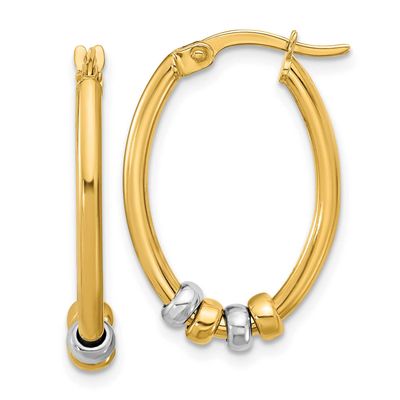 Beads Oval Hoop Earrings 14k Two-tone Gold Polished LE2796 196904316351