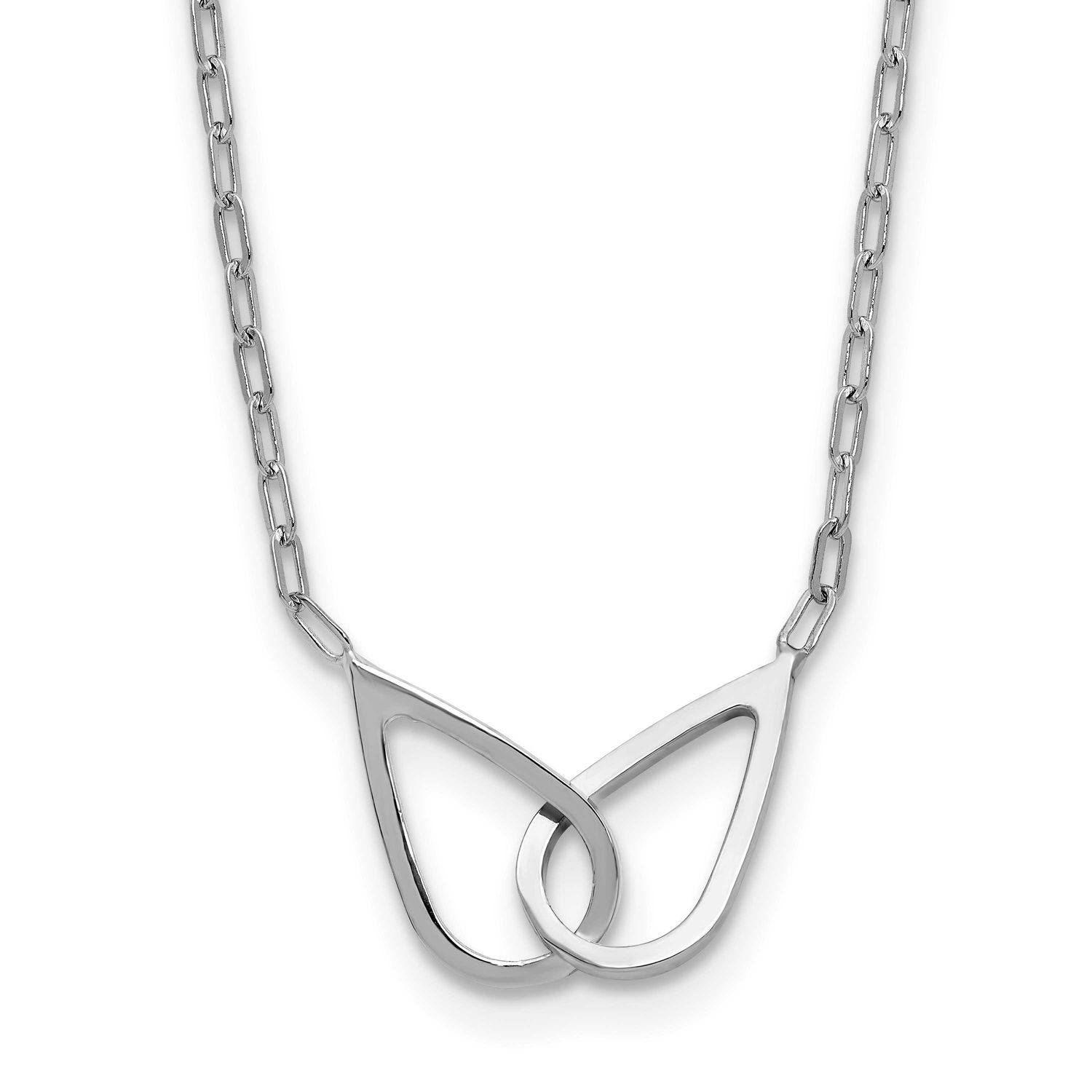 Polish Intertwined Teardrop with 2 Inch Extender Necklace Sterling Silver Rhodium-plated QLF1458-16