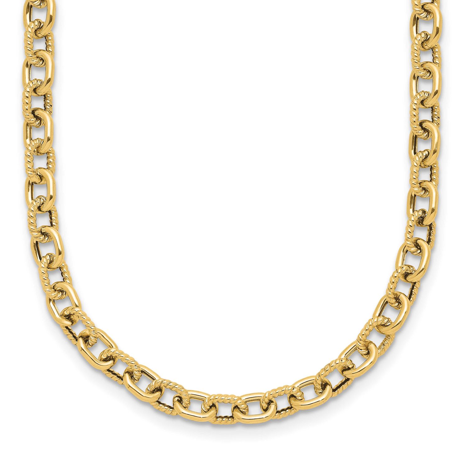 Link Necklace 14k Gold Polished and Textured LF1856-17 196904331460