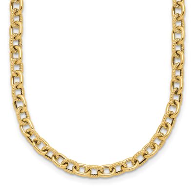 Link Necklace 14k Gold Polished and Textured LF1856-17 196904331460