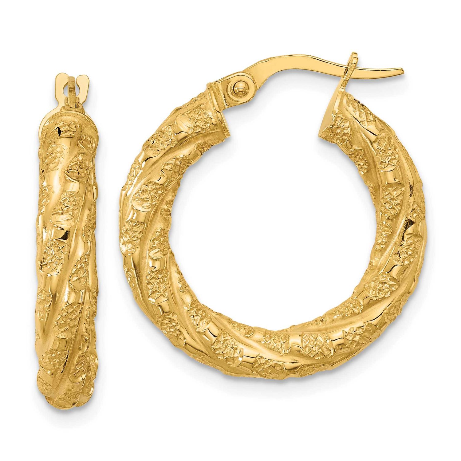 Twisted Tube Hoop Earrings 14k Gold Polished and Textured LE2740 196904340516