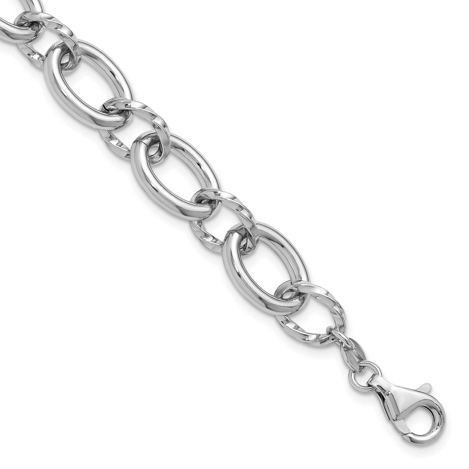 Fancy Link with 1 Inch Extender Bracelet Sterling Silver Rhodium-plated QLF1416-8 196904345382