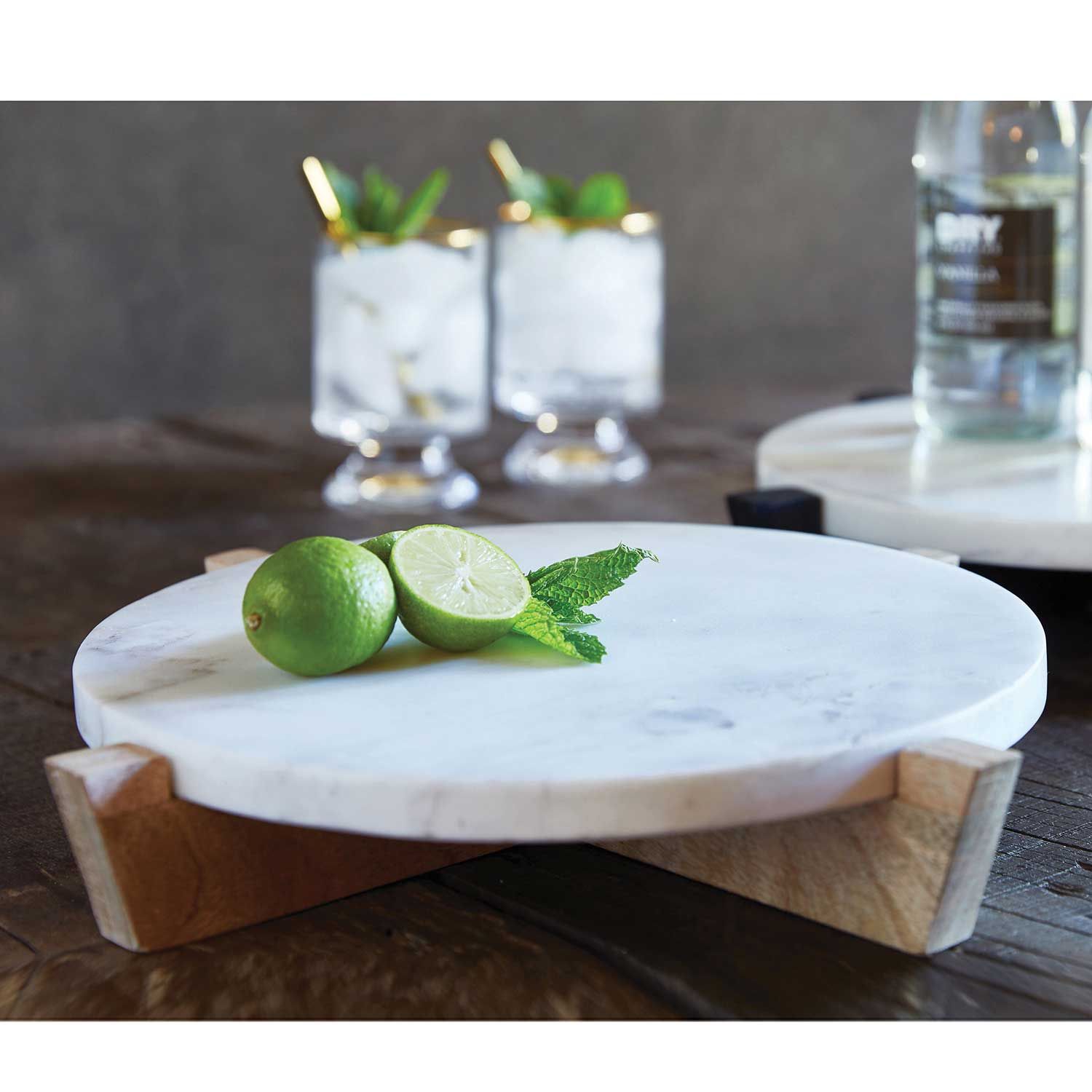 Mango Wood Stand with Removable Marble Tray GM23000 886083661174