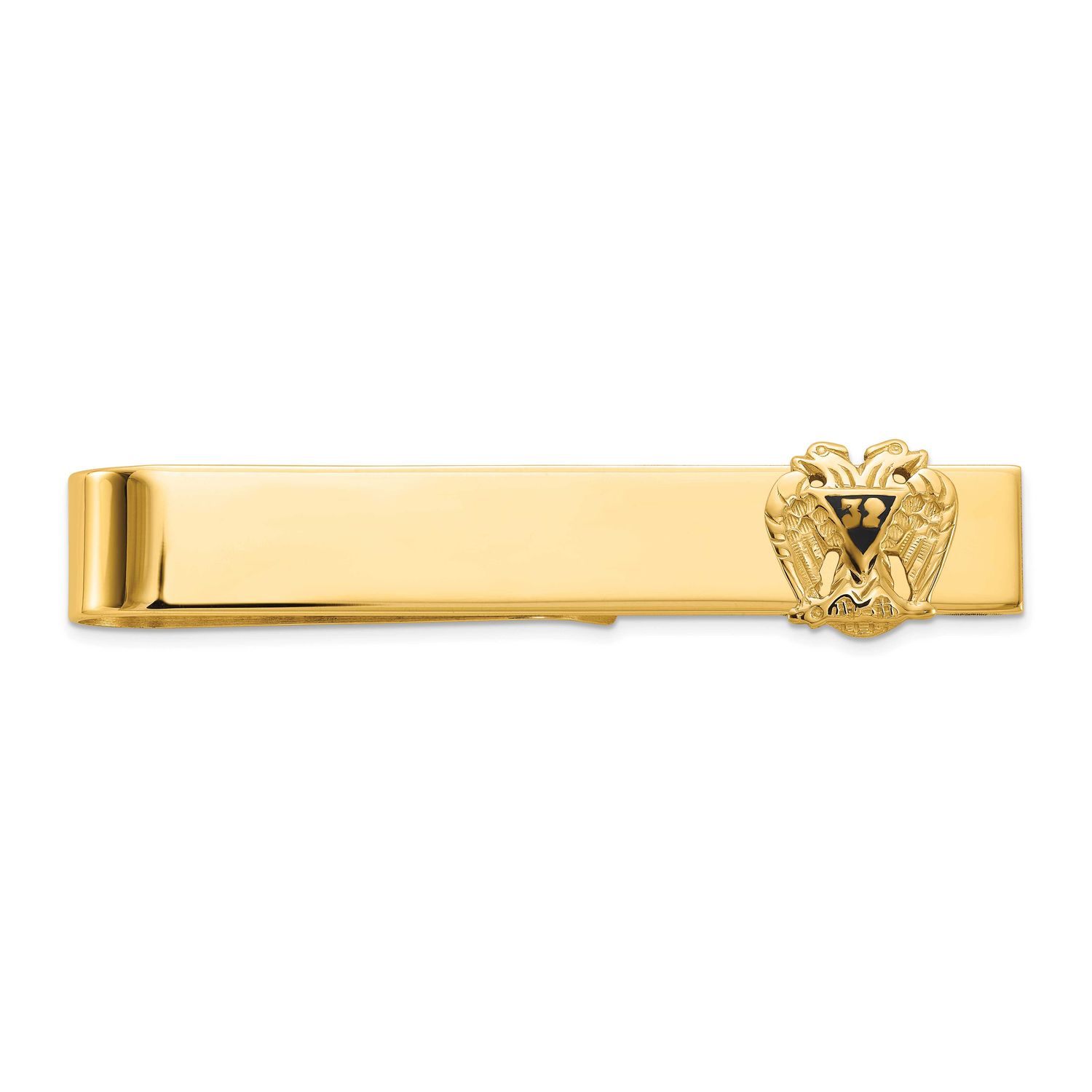 Men&#39;s Polished and Textured with Black Enamel 32 Degree Scottish Rite Masonic Large Tie Bar 14k Gol…