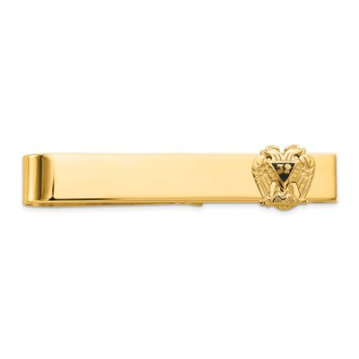 Men&#39;s Polished and Textured with Black Enamel 32 Degree Scottish Rite Masonic Large Tie Bar 14k Gol…