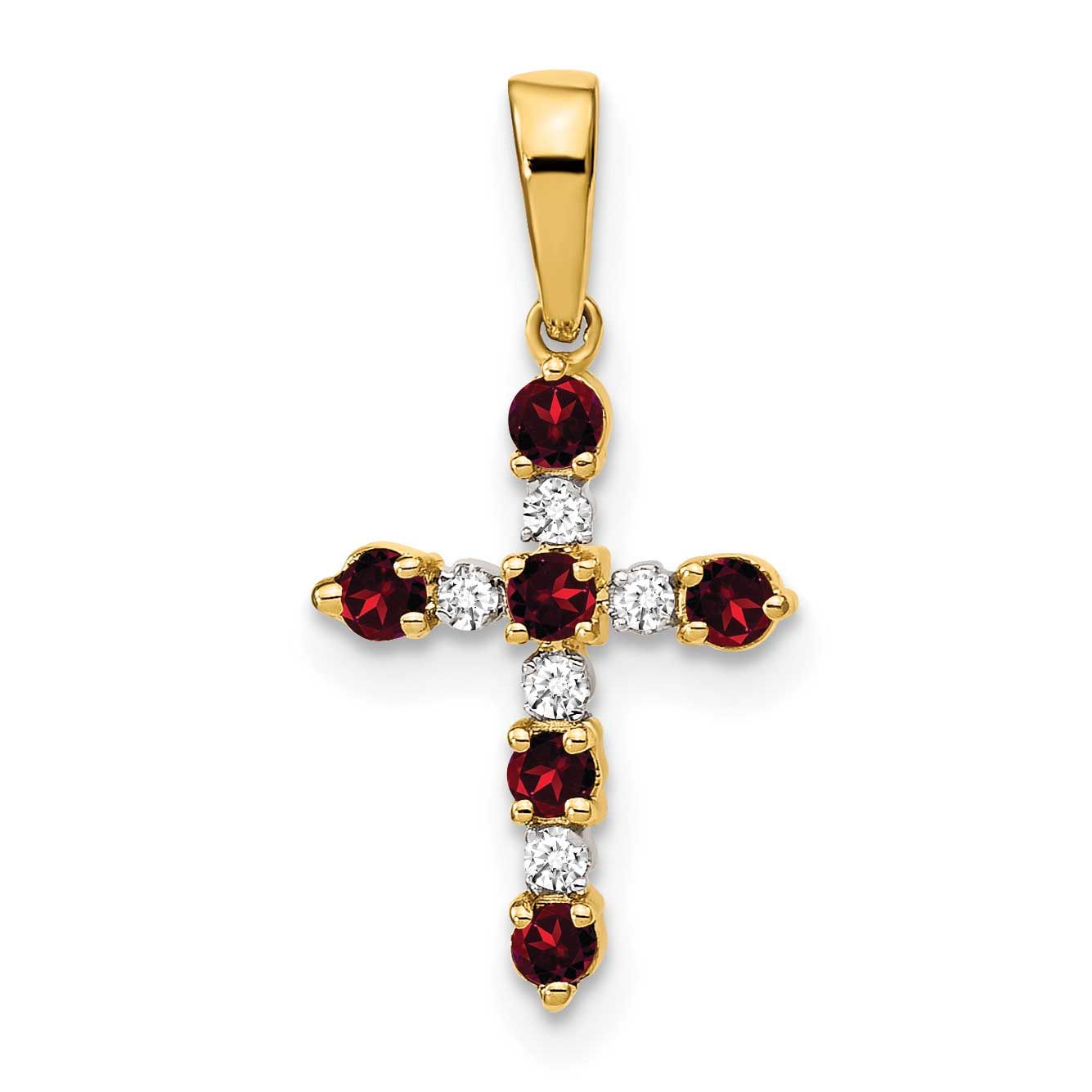 Garnet and Diamond Cross Pendant 14k Gold XP3387GA/A 886774130743