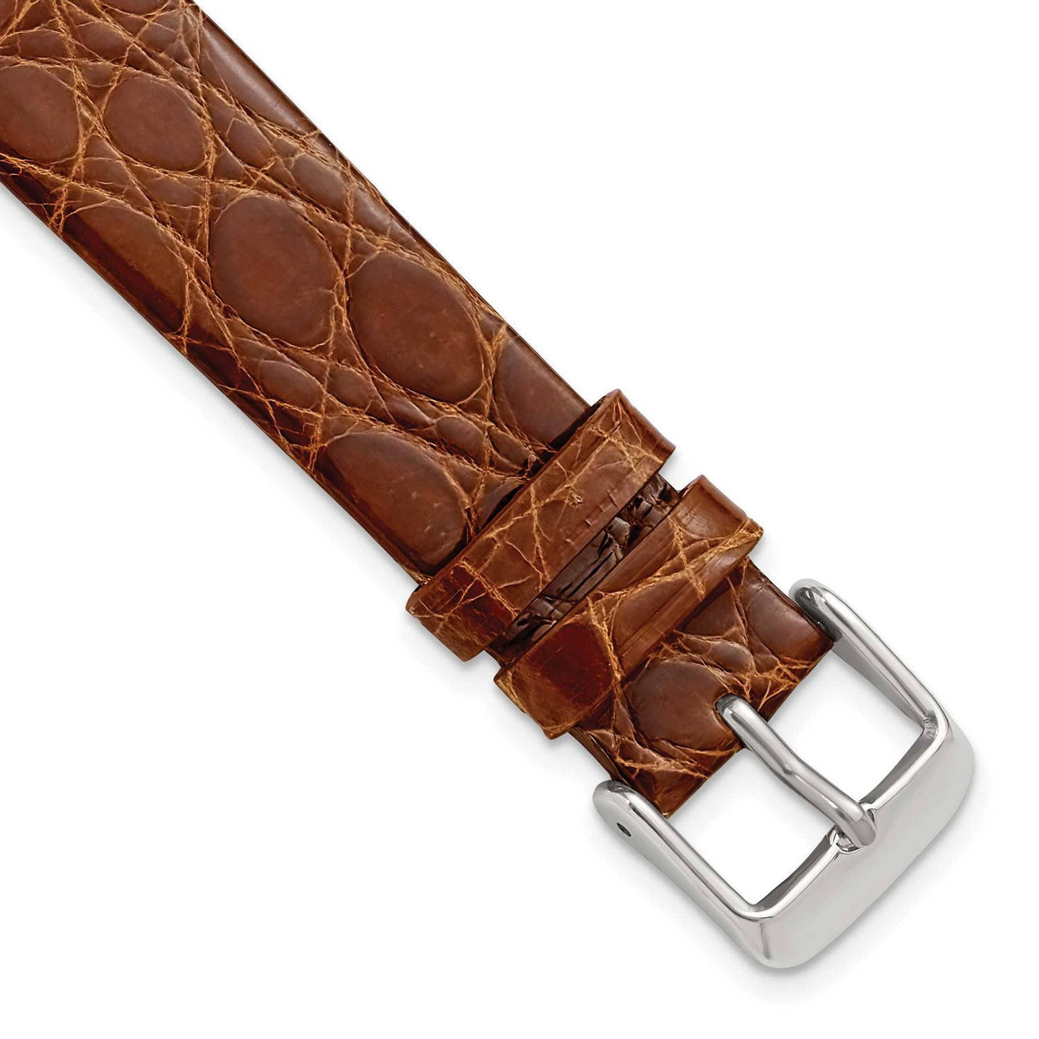 Debeer 16mm Havana Flat Genuine Crocodile Leather with Silver-Tone Buckle 7.5 Inch Watch Band 524F-…