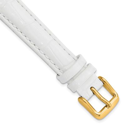Debeer 14mm White Crocodile Grain Chronograph Leather with Gold-Tone Buckle 6.75 Inch Watch Band BA…