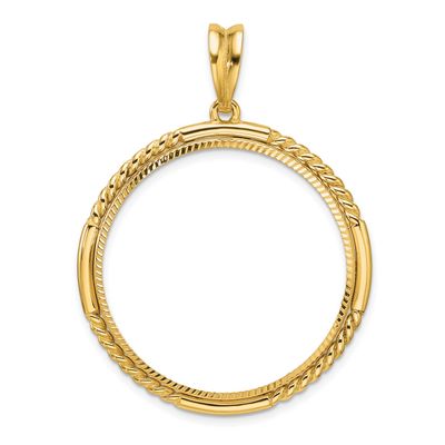 Quadruple Twist and Diamond-Cut 30.0mm Prong Coin Bezel Pendant 14k Gold Polished C1013D/30.0